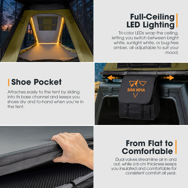 San Hima Kalbarri Lite Gen 2 Rooftop Tent Olive & Rack + Cybertake Air Conditioner S2 Pro