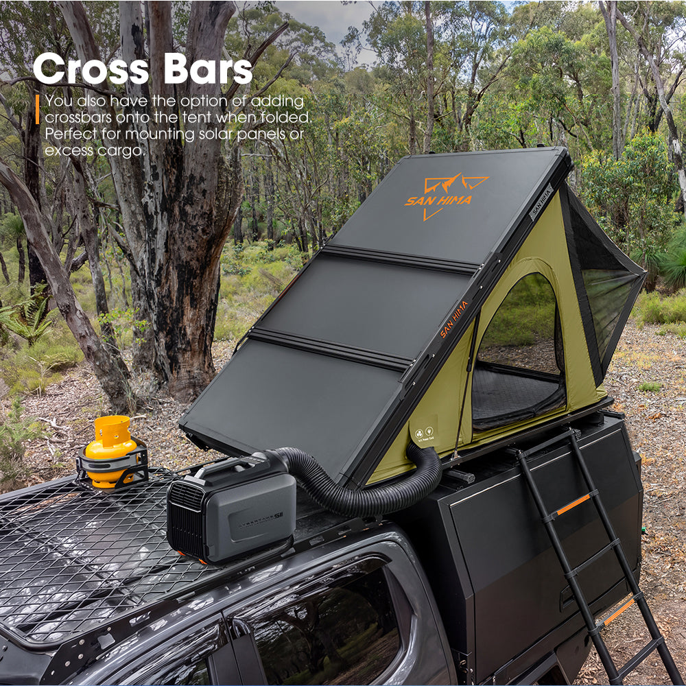 San Hima Kalbarri Lite Gen 2 Rooftop Tent Olive & Rack + Cybertake Air Conditioner S2 Pro