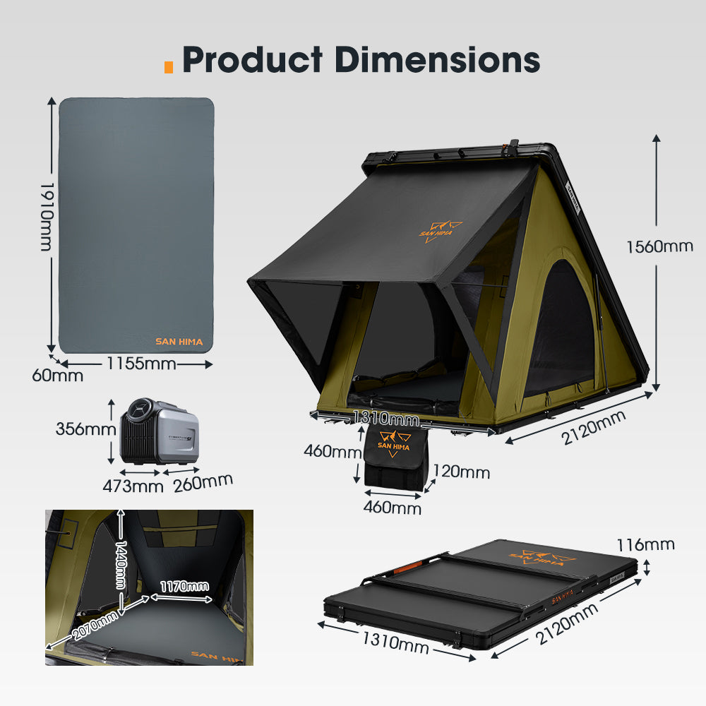 San Hima Kalbarri Lite Gen 2 Rooftop Tent Olive & Rack + Cybertake Air Conditioner S2 Pro