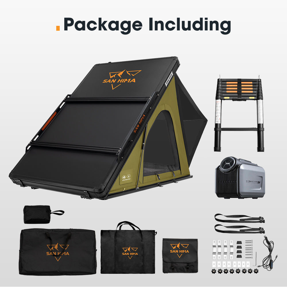 San Hima Kalbarri Lite Gen 2 Rooftop Tent Olive & Rack + Cybertake Air Conditioner S2 Pro
