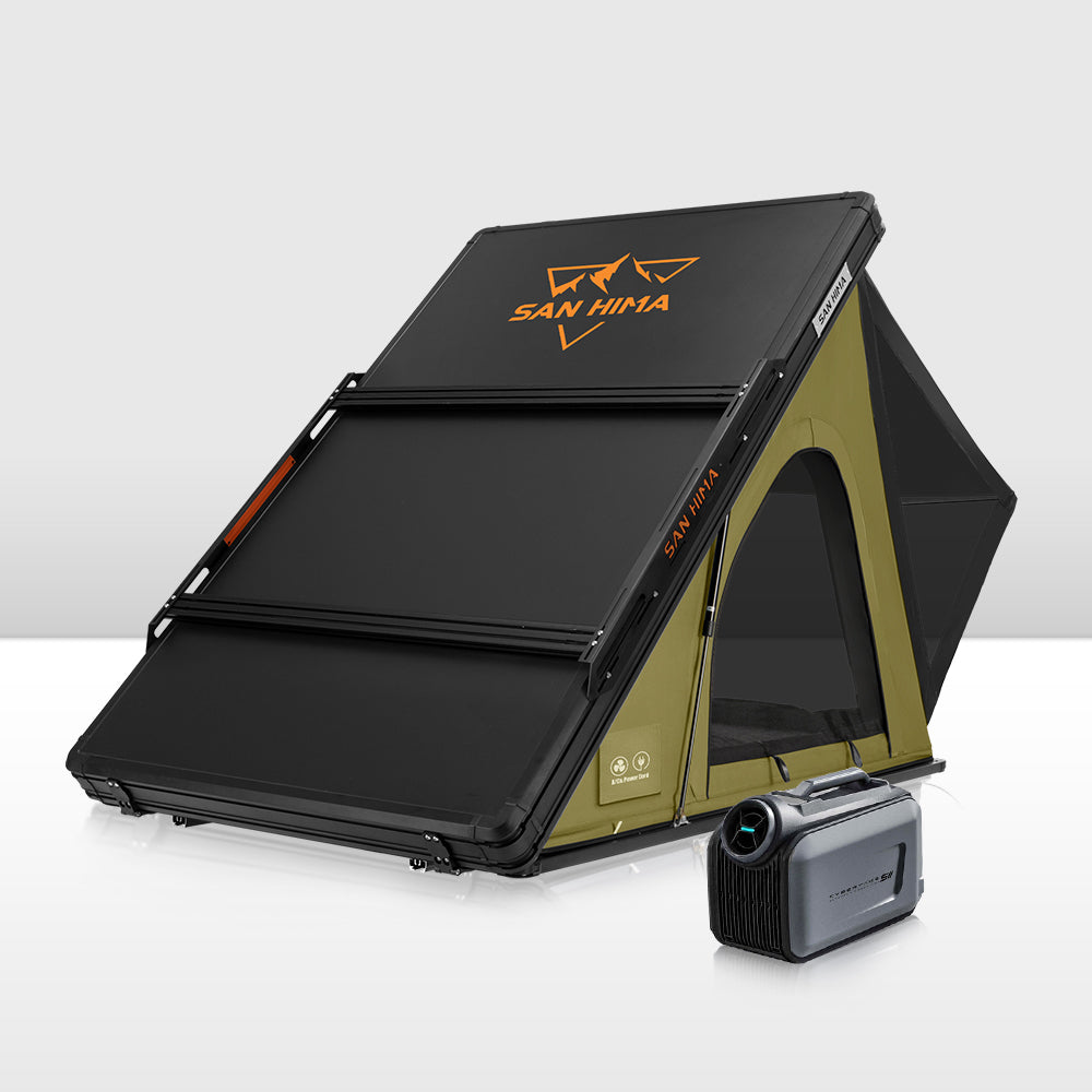 San Hima Kalbarri Lite Gen 2 Rooftop Tent Olive & Rack + Cybertake Air Conditioner S2 Pro