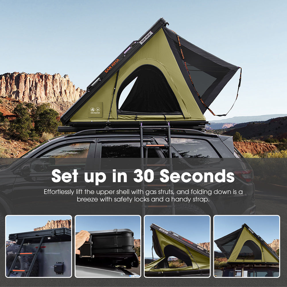San Hima Kalbarri Lite Gen 2 Rooftop Tent Olive+250W Solar Panel+Ladder&Rack