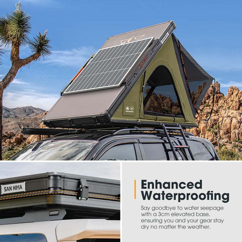 San Hima Kalbarri Lite Gen 2 Rooftop Tent Olive+130W Solar Panel+Ladder&Rack