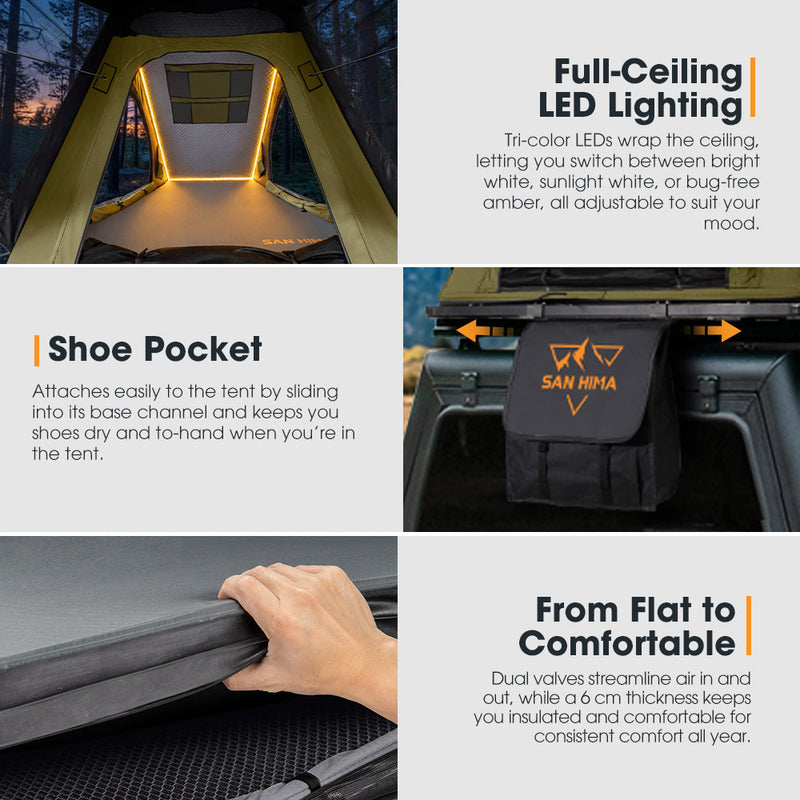 San Hima Kalbarri Lite Gen 2 Rooftop Tent Olive+130W Solar Panel+Ladder&Rack