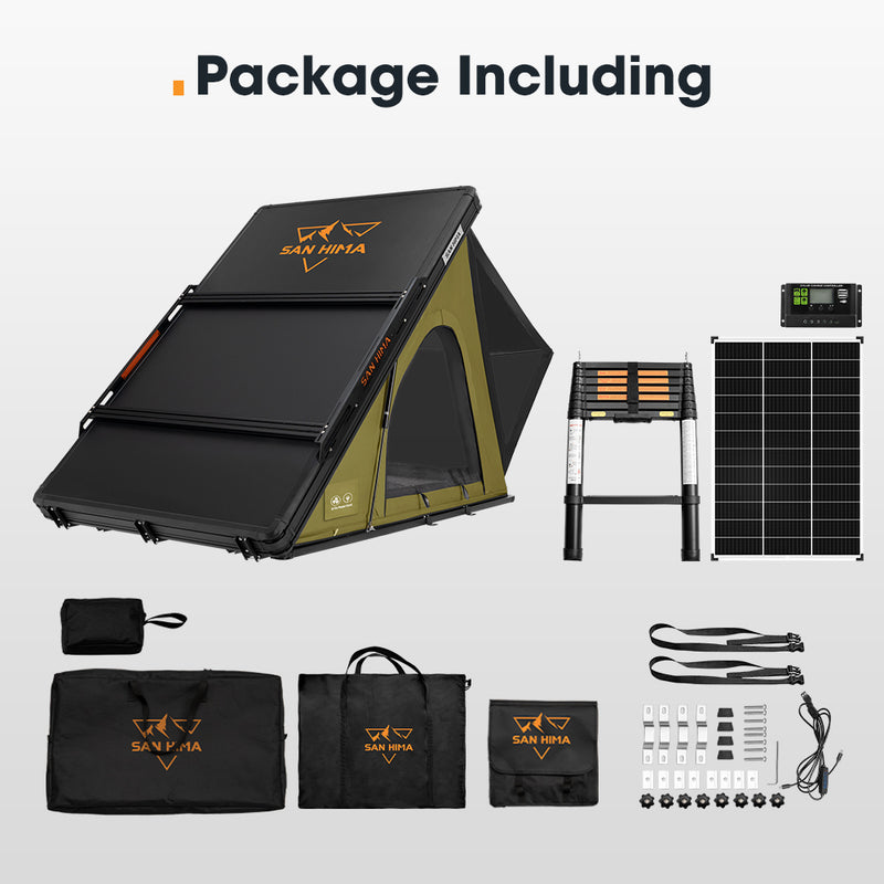 San Hima Kalbarri Lite Gen 2 Rooftop Tent Olive+130W Solar Panel+Ladder&Rack