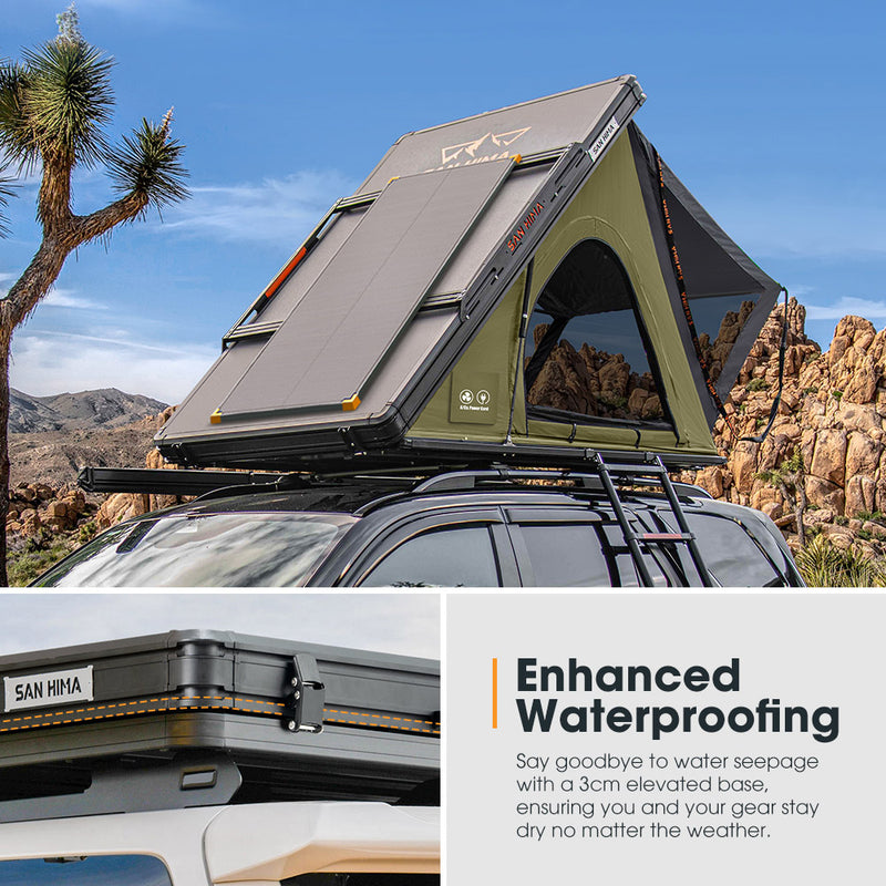 San Hima Kalbarri Lite Gen 2 Rooftop Tent Olive+120W Solar Panel+Ladder&Rack