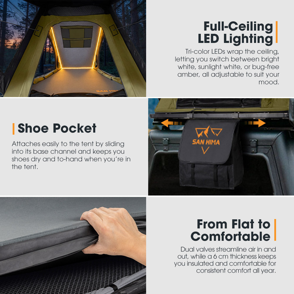 San Hima Kalbarri Lite Gen 2 Rooftop Tent Olive+120W Solar Panel+Ladder&Rack