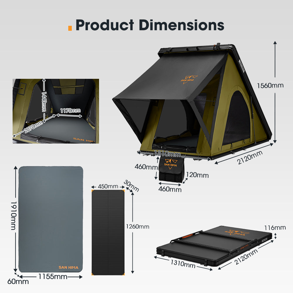 San Hima Kalbarri Lite Gen 2 Rooftop Tent Olive+120W Solar Panel+Ladder&Rack