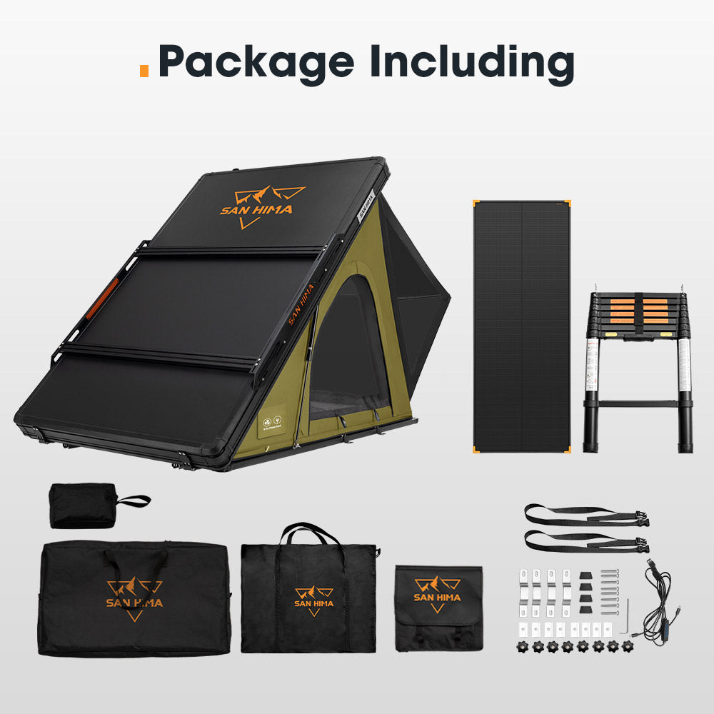 San Hima Kalbarri Lite Gen 2 Rooftop Tent Olive+120W Solar Panel+Ladder&Rack