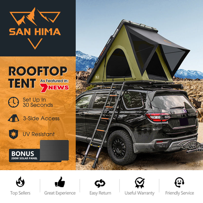 San Hima Kalbarri Lite Gen 2 Rooftop Tent Olive+200W Shingled Solar Panel+Rack