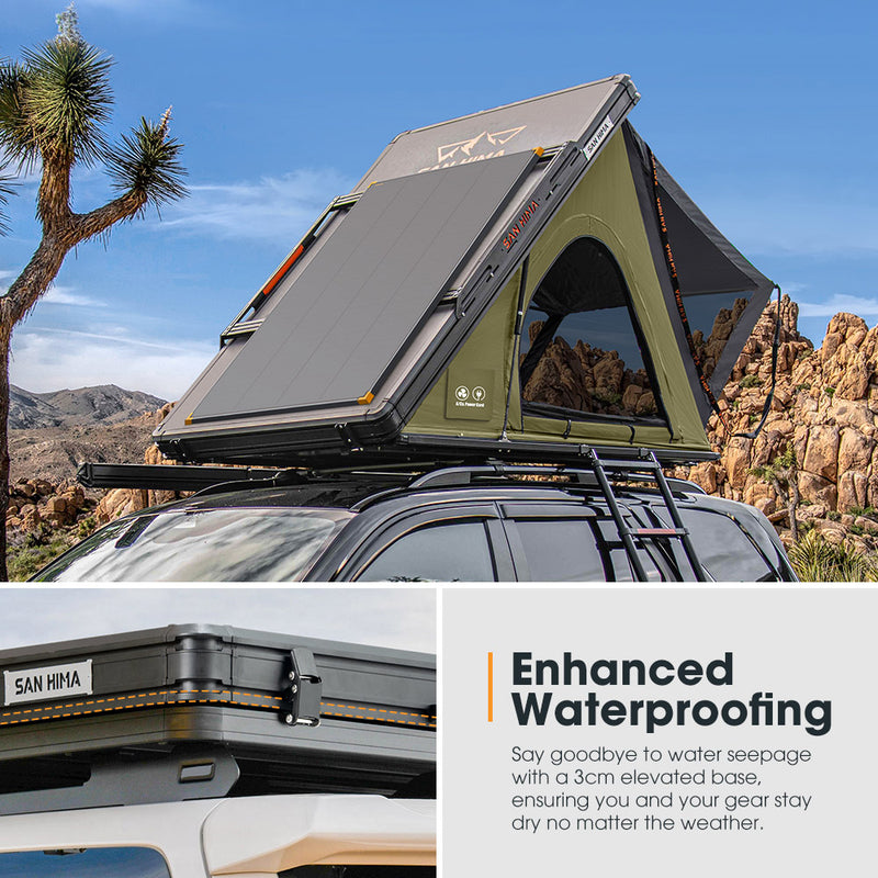 San Hima Kalbarri Lite Gen 2 Rooftop Tent Olive+200W Shingled Solar Panel+Rack