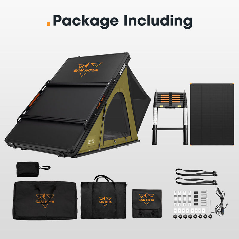 San Hima Kalbarri Lite Gen 2 Rooftop Tent Olive+200W Shingled Solar Panel+Rack