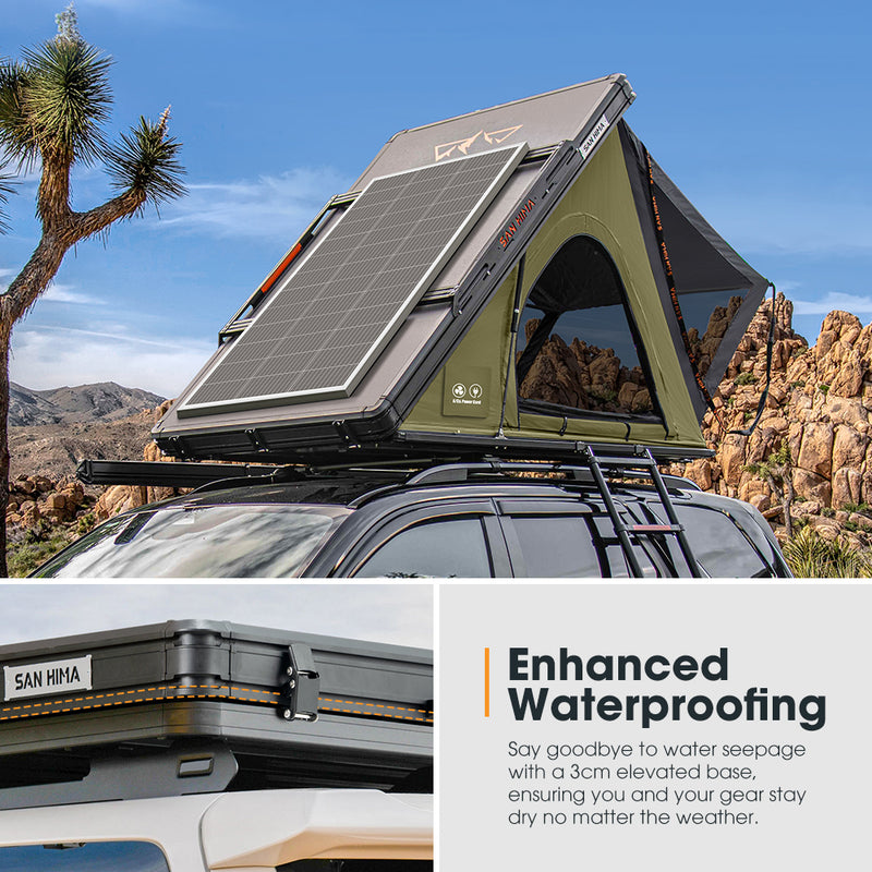 San Hima Kalbarri Lite Gen 2 Rooftop Tent Olive+200W Solar Panel+Ladder&Rack