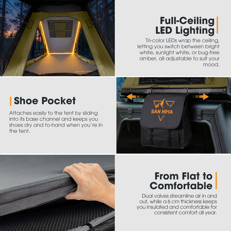 San Hima Kalbarri Lite Gen 2 Rooftop Tent Olive+200W Solar Panel+Ladder&Rack