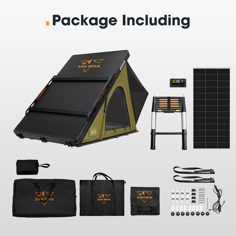San Hima Kalbarri Lite Gen 2 Rooftop Tent Olive+200W Solar Panel+Ladder&Rack