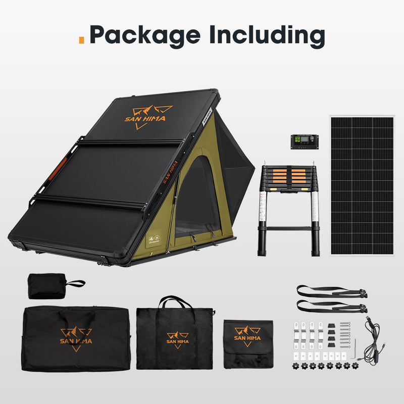 San Hima Kalbarri Lite Gen 2 Rooftop Tent Olive+200W Solar Panel+Ladder&Rack