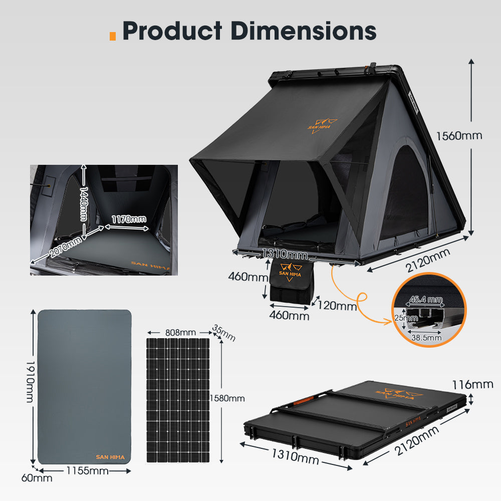 San Hima Kalbarri Lite Gen 2 Rooftop Tent Grey+250W Solar Panel+Ladder & Rack