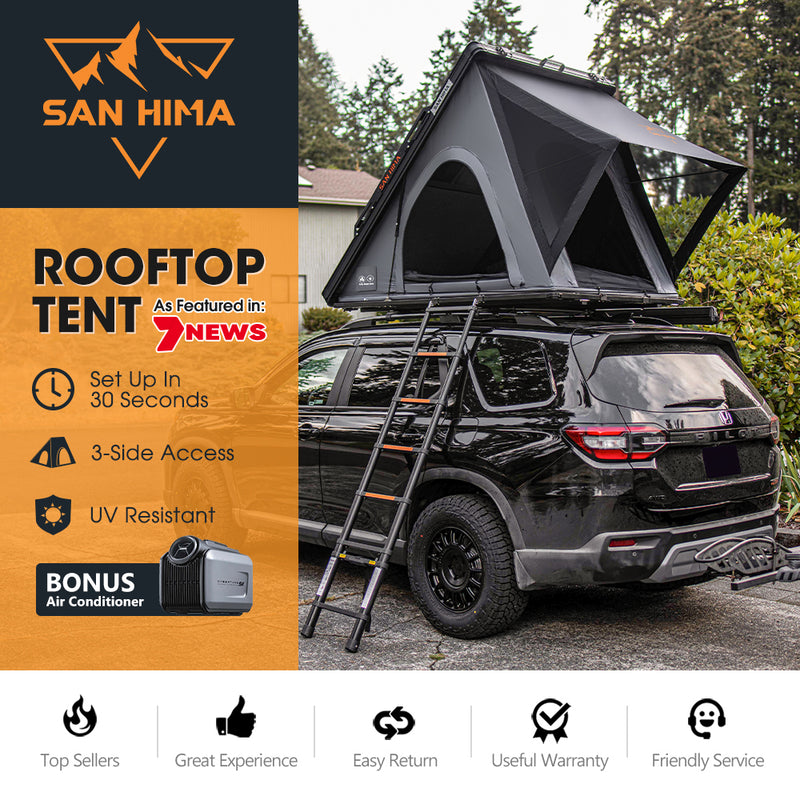 San Hima Kalbarri Lite Gen 2 Rooftop Tent Grey & Rack + Cybertake Air Conditioner S2 Pro