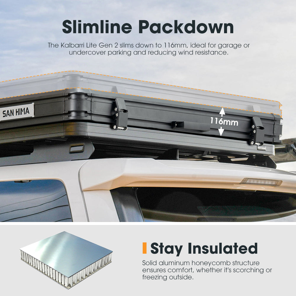 San Hima Kalbarri Lite Gen 2 Rooftop Tent Grey & Rack + Cybertake Air Conditioner S2 Pro