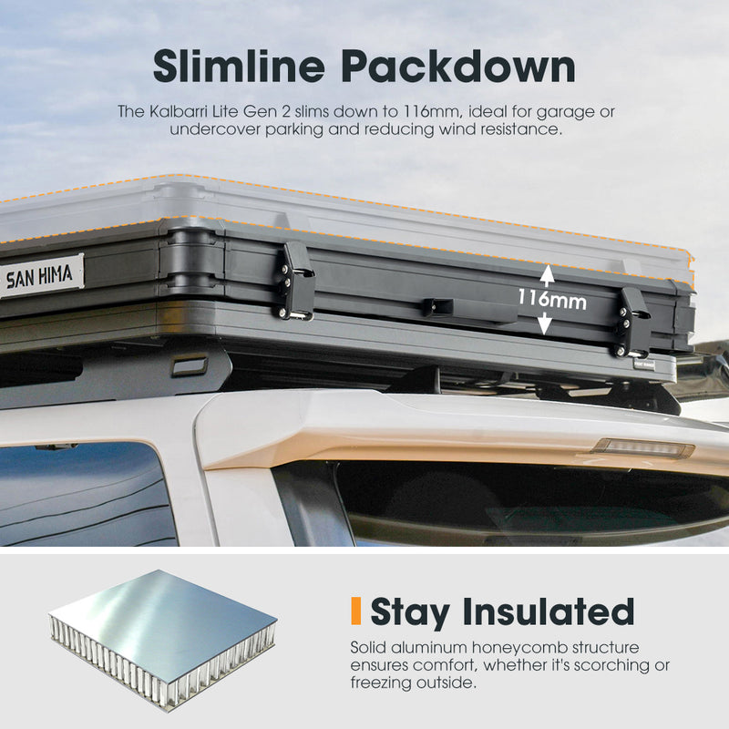 San Hima Kalbarri Lite Gen 2 Rooftop Tent Grey & Rack + Cybertake Air Conditioner S2 Pro