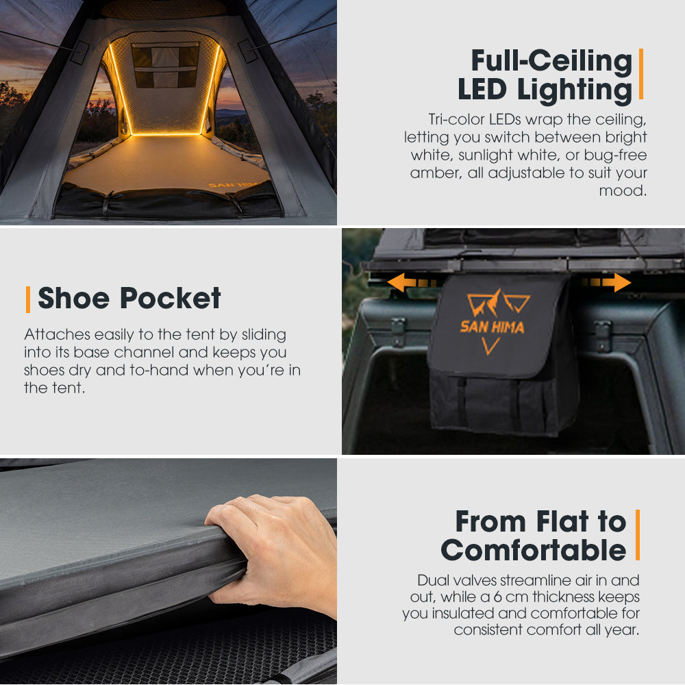 San Hima Kalbarri Lite Gen 2 Rooftop Tent Grey & Rack + Cybertake Air Conditioner S2 Pro
