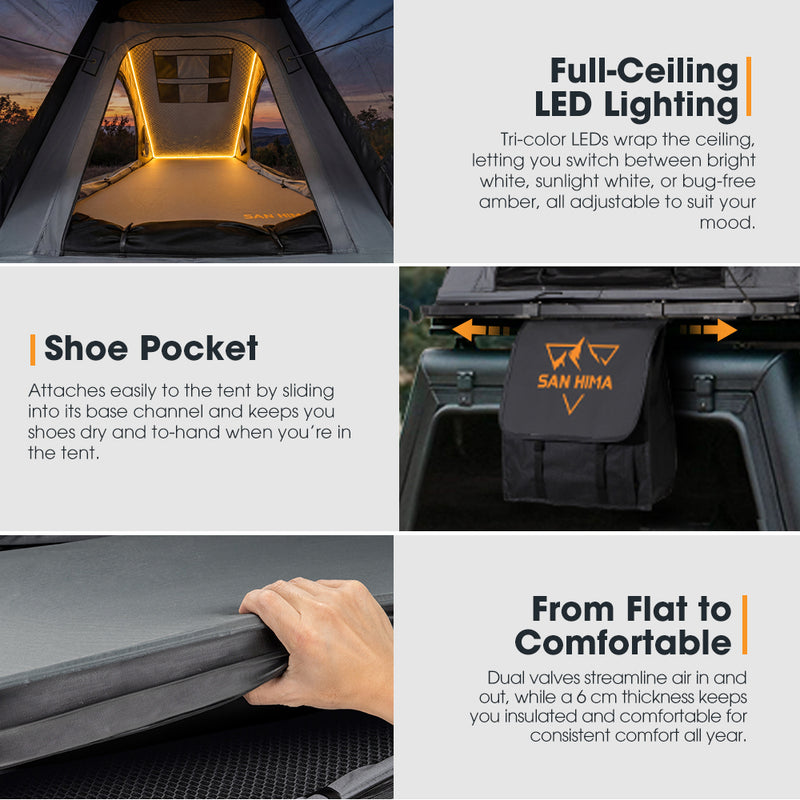 San Hima Kalbarri Lite Gen 2 Rooftop Tent Grey & Rack + Cybertake Air Conditioner S2 Pro