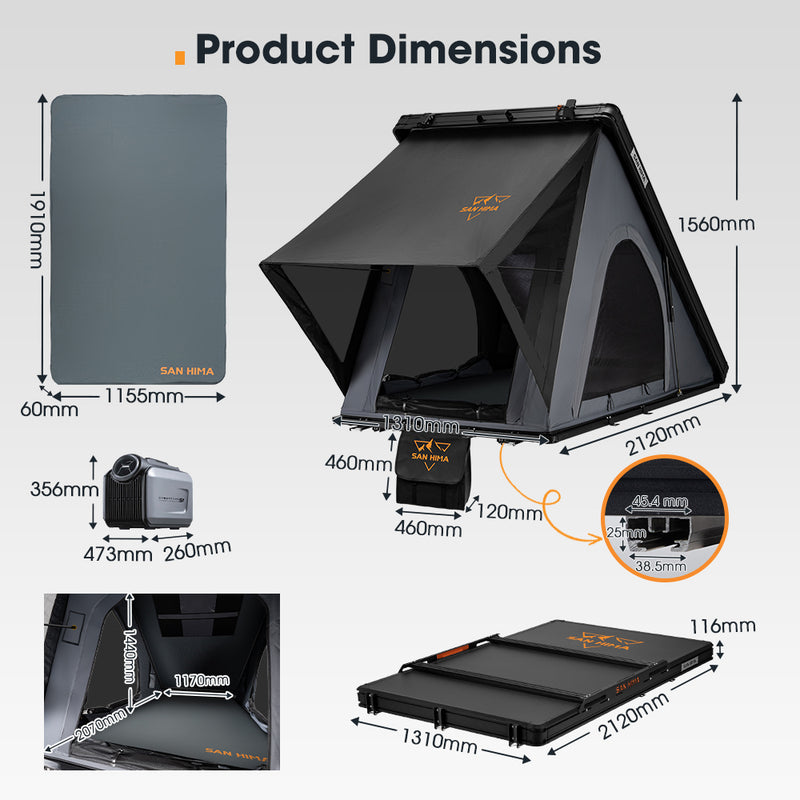 San Hima Kalbarri Lite Gen 2 Rooftop Tent Grey & Rack + Cybertake Air Conditioner S2 Pro
