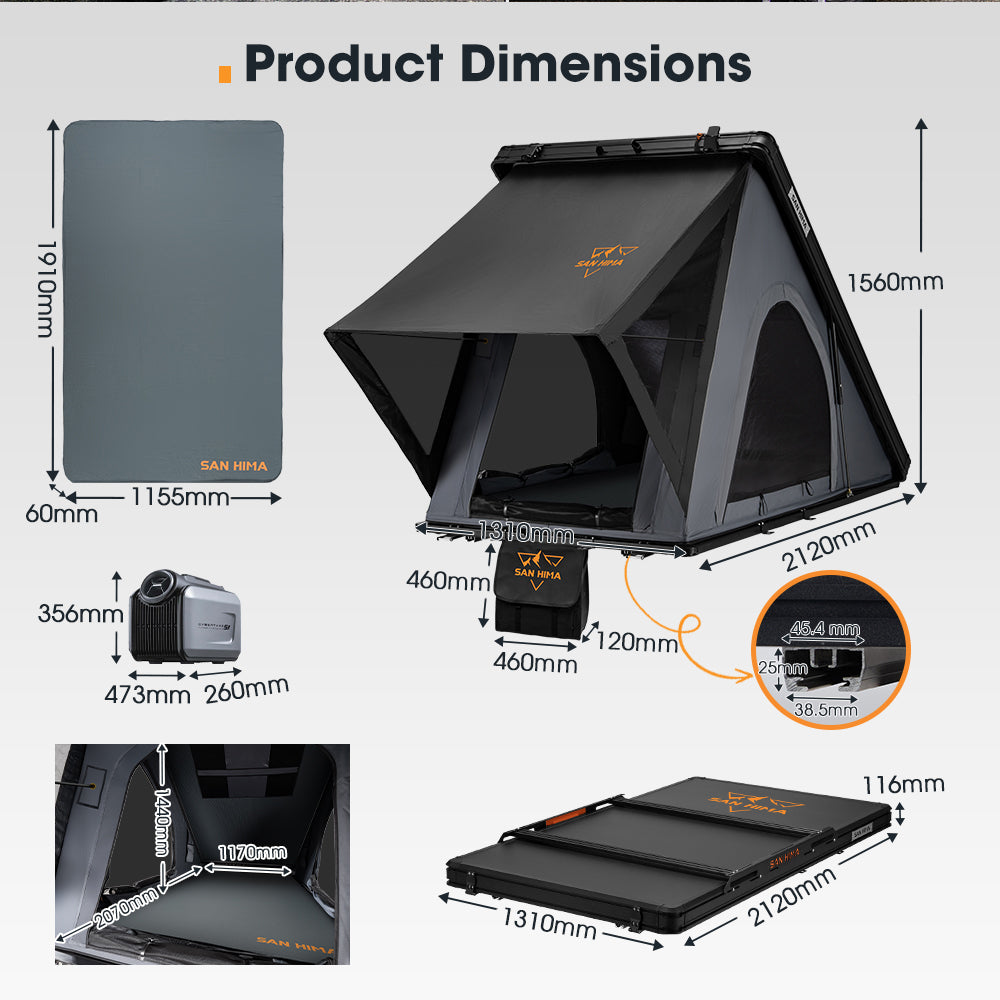 San Hima Kalbarri Lite Gen 2 Rooftop Tent Grey & Rack + Cybertake Air Conditioner S2 Pro