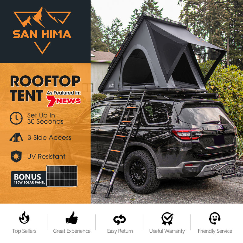 San Hima Kalbarri Lite Gen 2 Rooftop Tent Grey+130W Solar Panel+Ladder & Rack