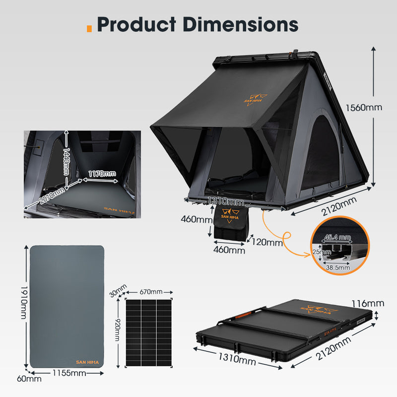 San Hima Kalbarri Lite Gen 2 Rooftop Tent Grey+130W Solar Panel+Ladder & Rack