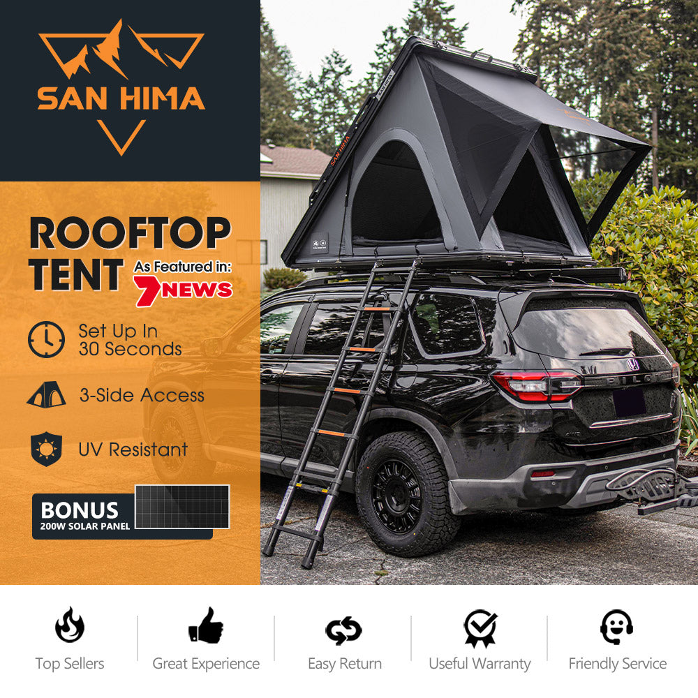 San Hima Kalbarri Lite Gen 2 Rooftop Tent Grey+200W Solar Panel+Ladder & Rack