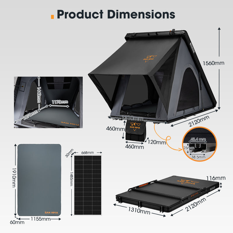 San Hima Kalbarri Lite Gen 2 Rooftop Tent Grey+200W Solar Panel+Ladder & Rack