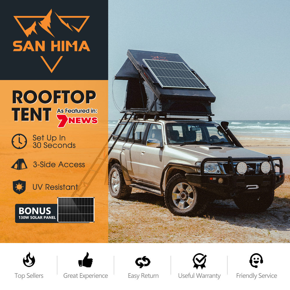 San Hima Kalbarri X Rooftop Tent Hardshell With Ladder 4x4 + 130W Solar Panel