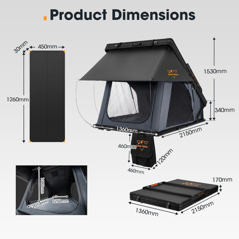 San Hima Kalbarri X Rooftop Tent Hardshell With Ladder 4x4 + 120W Solar Panel