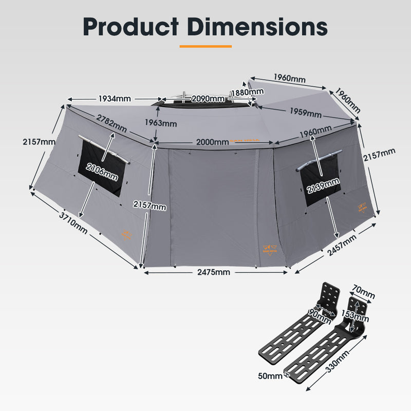 San Hima 270° Awning With Side Wall Car Privacy Screens + "L" Bracket
