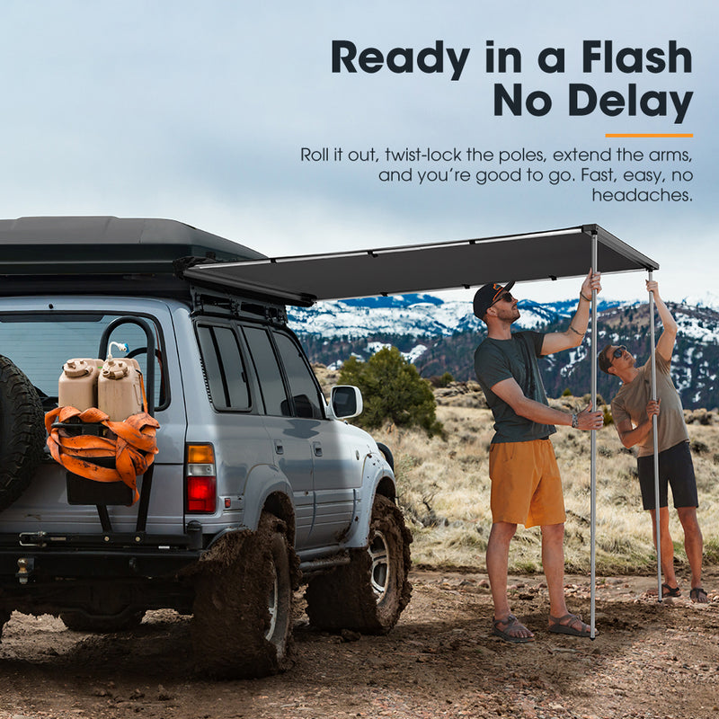 San Hima Car Side Awning Pull-out Telescoping Poles Waterproof Car