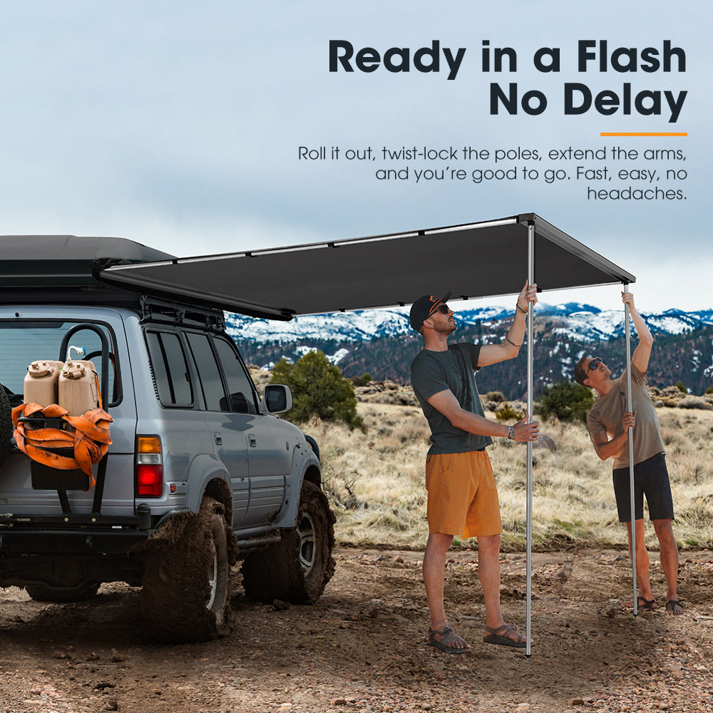 San Hima Car Side Awning Pull-out Telescoping Poles Waterproof Car