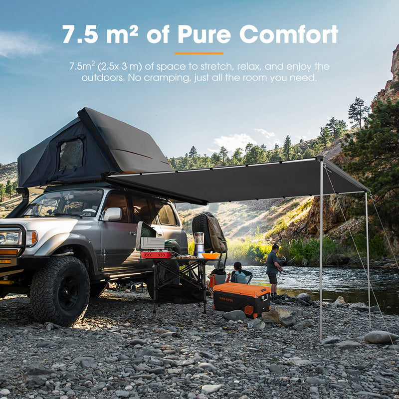 San Hima Car Side Awning Pull-out Telescoping Poles Waterproof Car