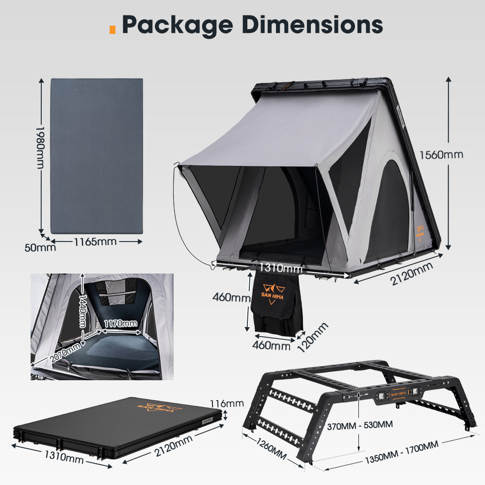 San Hima Kalbarri Roof Top Tent Hard Shell With Ladder + Universal Ute Tub Rack