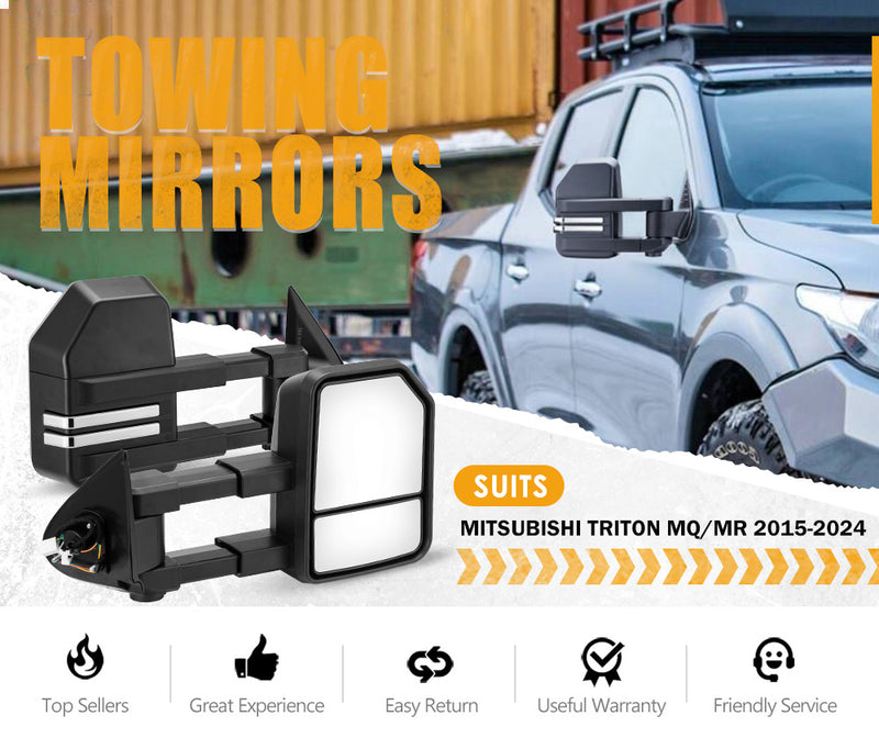 San Hima Extendable Towing Mirrors Gen2 fit Mitsubishi Triton MQ/MR 2015-2024
