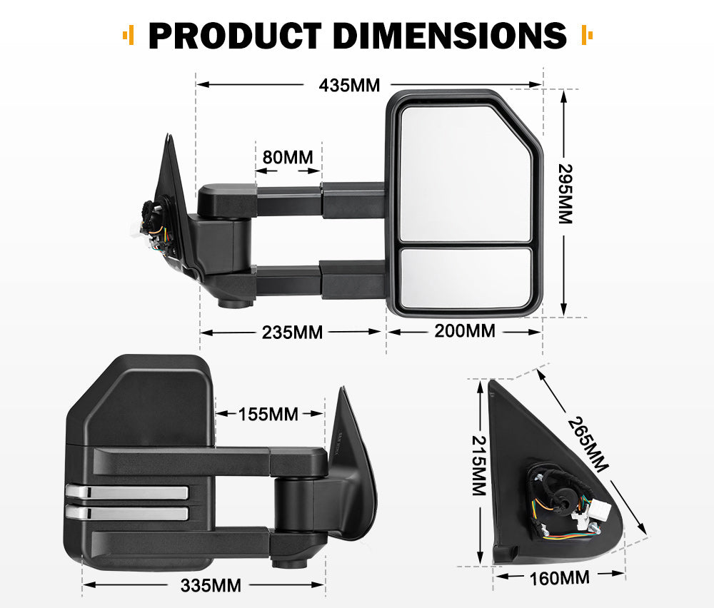 San Hima Extendable Towing Mirrors Gen2 fit Mitsubishi Triton MQ/MR 2015-2024