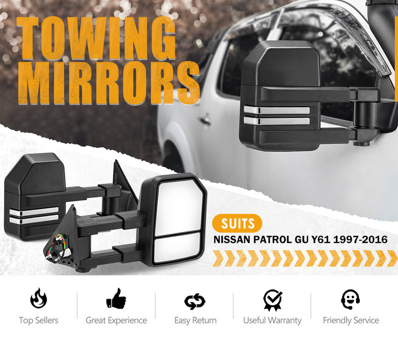 San Hima Pair Extendable Towing Mirrors Gen2 for NISSAN PATROL GU/Y61 1997-2016