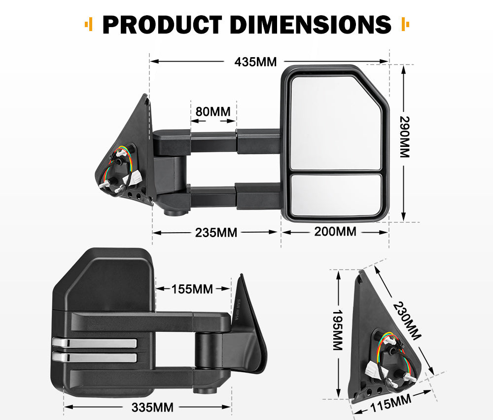 San Hima Pair Extendable Towing Mirrors Gen2 for NISSAN PATROL GU/Y61 1997-2016