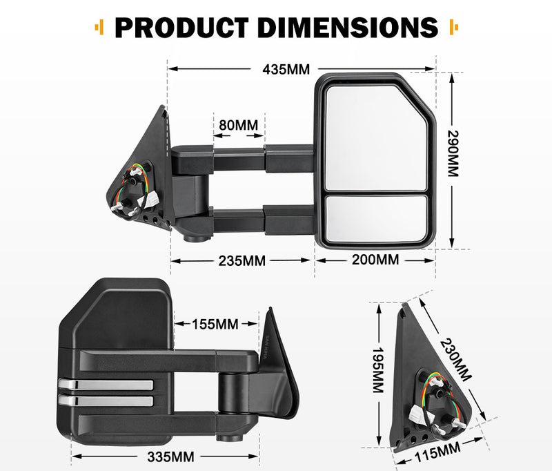 San Hima Pair Extendable Towing Mirrors Gen2 for NISSAN PATROL GU/Y61 1997-2016