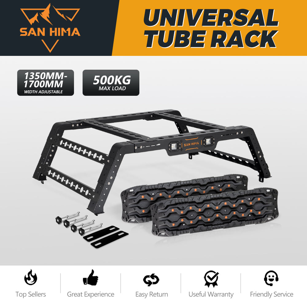 San Hima Universal Ute Tub Rack Steel 3mm + Pair Recovery Tracks 15T Board Black