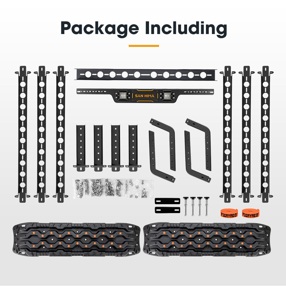 San Hima Universal Ute Tub Rack Steel 3mm + Pair Recovery Tracks 15T Board Black
