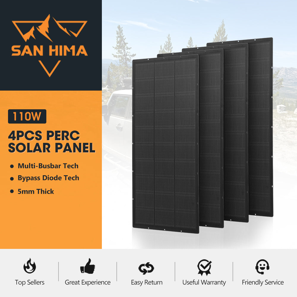 San Hima 4X 110W PERC Solar Panel Kit Mono Multi-busbar Bypass Diode Tech 5MM