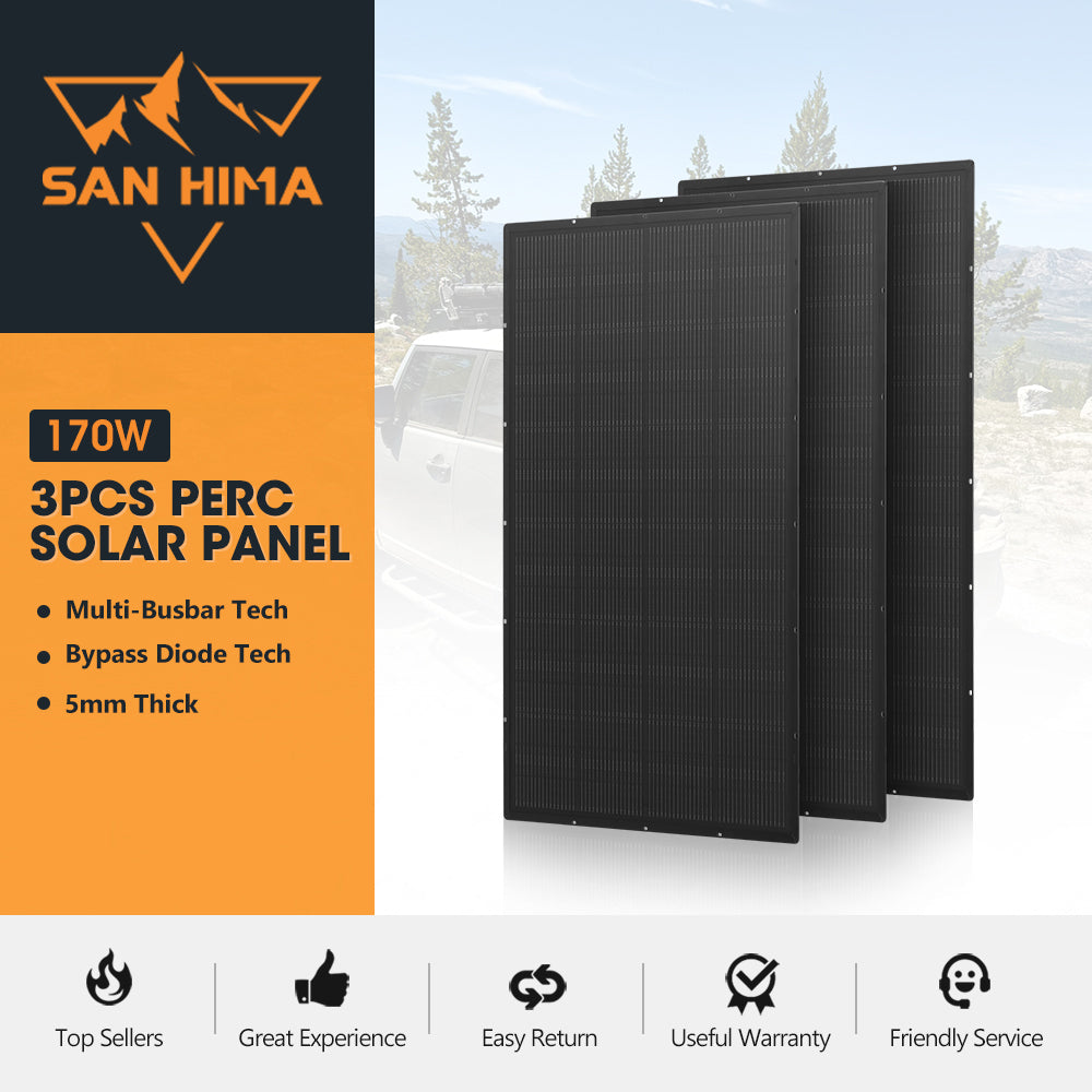San Hima 170W 110W PERC Solar Panel Kit Mono Multi-busbar Tech Bypass Diode 5MM