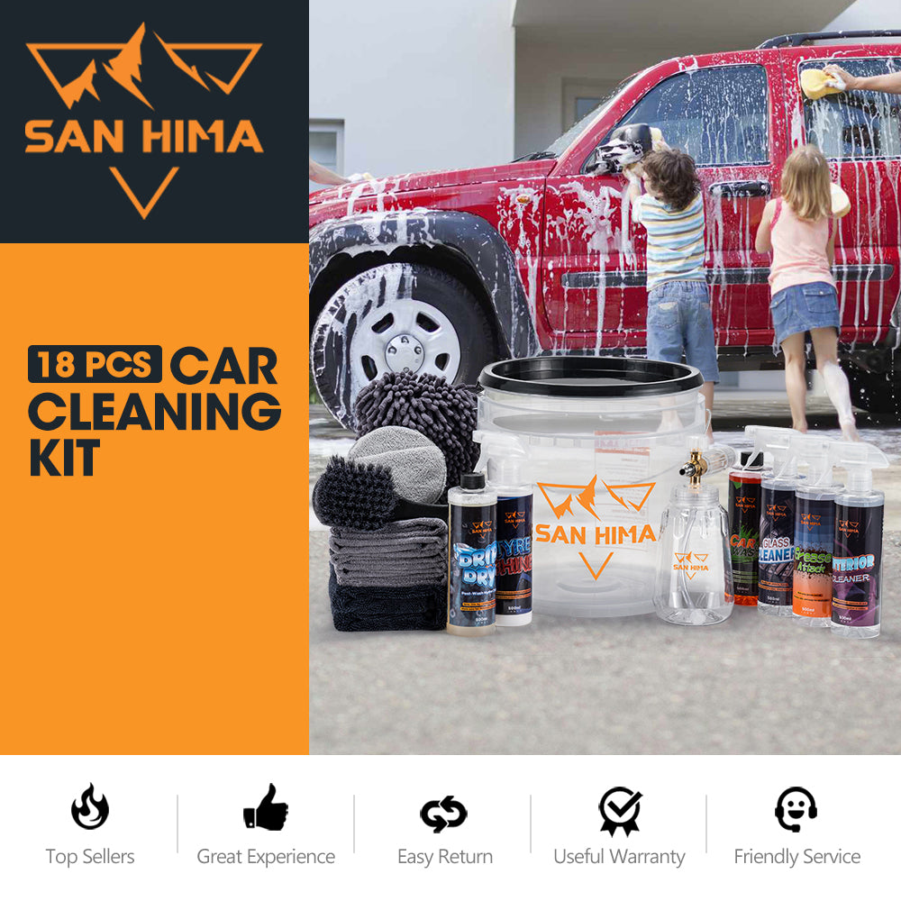 San Hima 18PCS Car Cleaning Kit Interior Exterior Detail Wash Polish Care Bucket