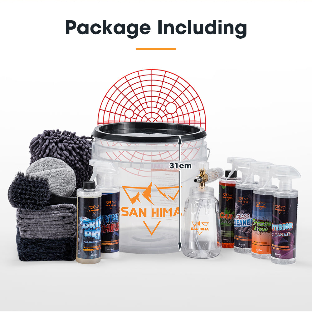 San Hima 18PCS Car Cleaning Kit Interior Exterior Detail Wash Polish Care Bucket